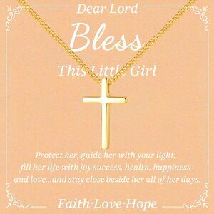 Gold 15.7-inch Sterling Silver Cross Necklace for Girls with Heartfelt Blessing
